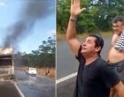 [VÍDEO] “Eu agradeço a Deus por ter saído com vida”, diz caminhoneiro que clamou por chuva