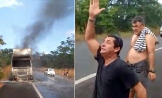 [VÍDEO] “Eu agradeço a Deus por ter saído com vida”, diz caminhoneiro que clamou por chuva