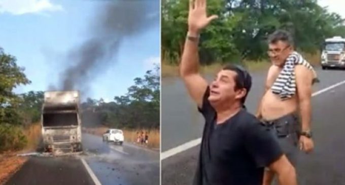 [VÍDEO] “Eu agradeço a Deus por ter saído com vida”, diz caminhoneiro que clamou por chuva