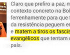 Professor da UFF incentiva morte de evangélicos a tiros, após queda de Evo Morales